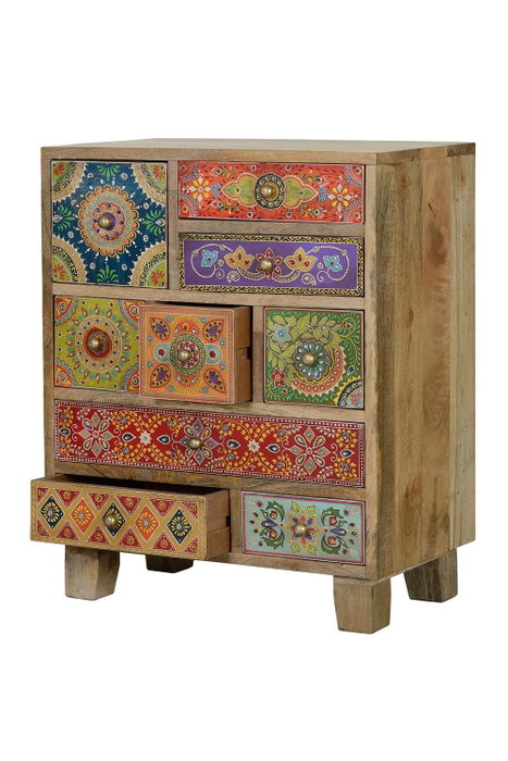 GINER Y COLOMER Table téléphonique 9 tiroirs en bois de mango peint à la main multicolore - 63 cm H x 52 cm L x 30 cm P